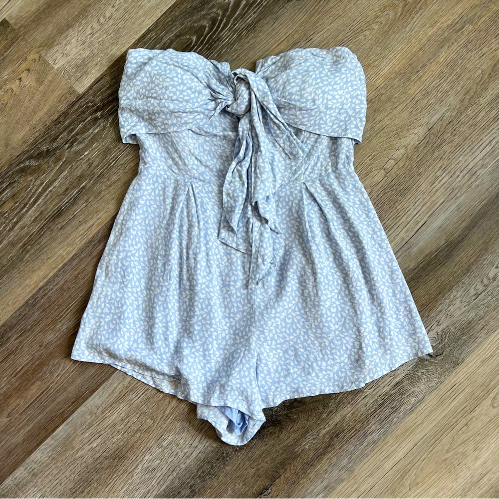 Blue Blush strapless bow dotted romper